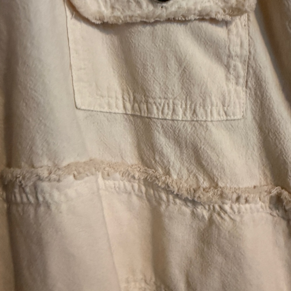Giocam Cream Frayed Utility Jacket 100% Cotton Peru Cropped - Picture 4 of 14